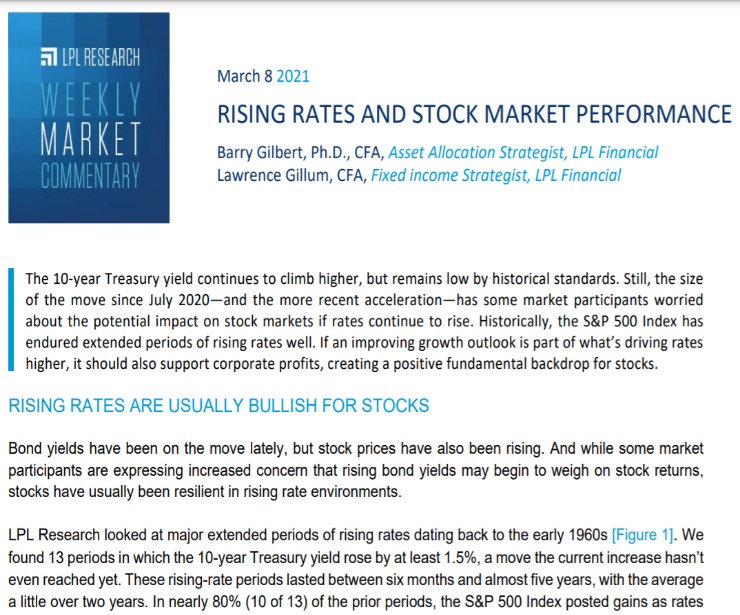 Rising Rates and Stock Market Performance | Weekly Market Commentary | March 8, 2021