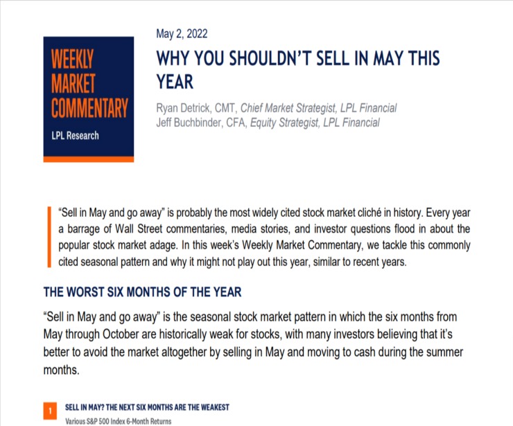 Why You Shouldn’t Sell in May This Year | Weekly Market Commentary | May 2, 2022
